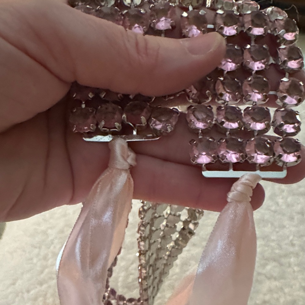 Elegant Pink Crystal Necklace with Satin Ribbon - Picture 2 of 4
